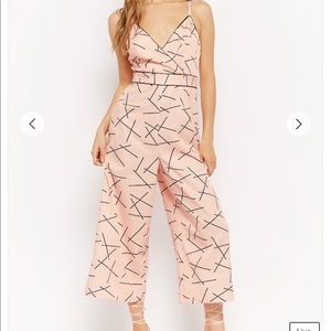 Forever21 peach and black geometric jumpsuit NWT
